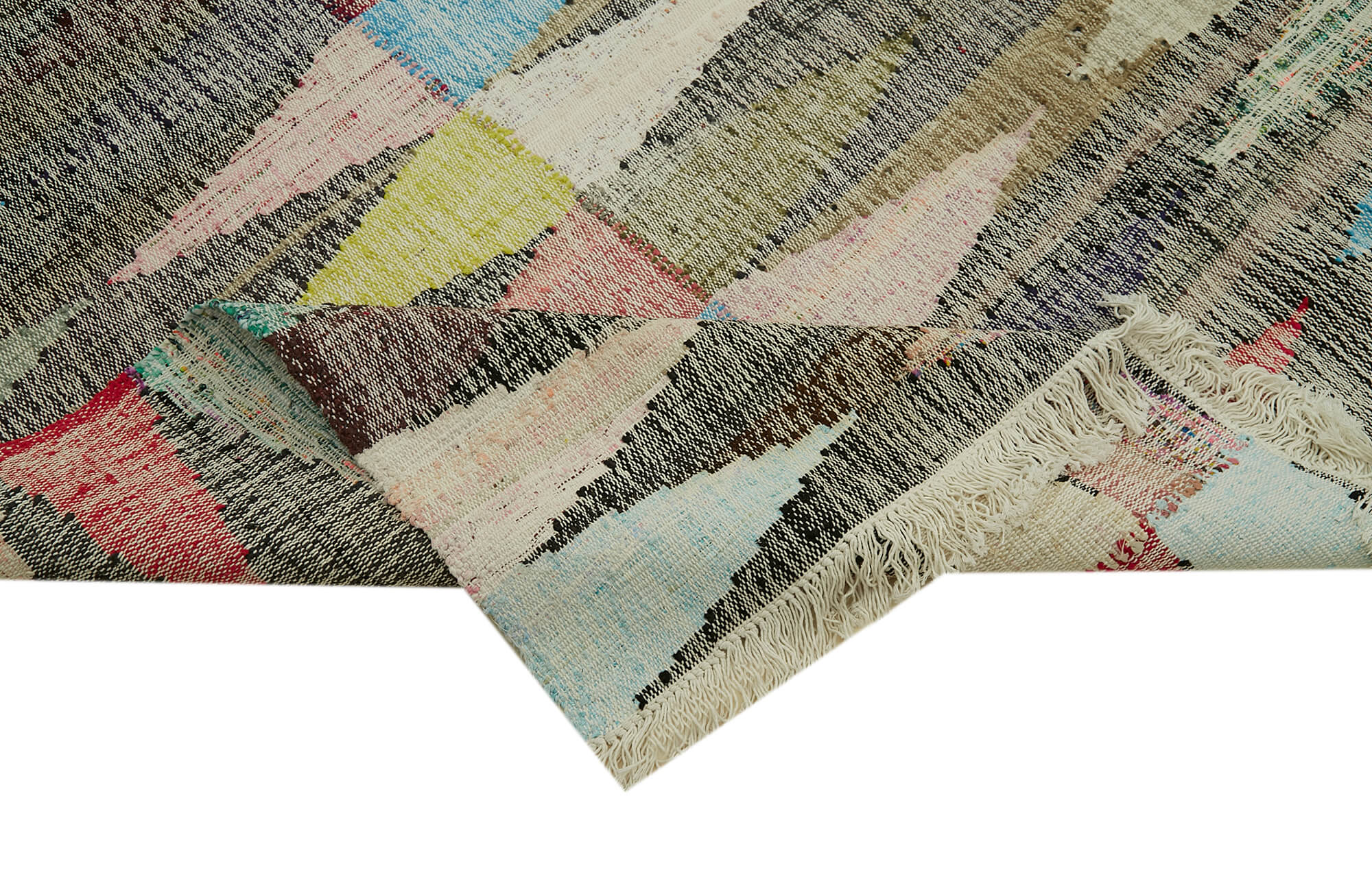 Scrap Bej Geometrik Pamuk Yün El Dokuma Halısı 250x345 Agacan