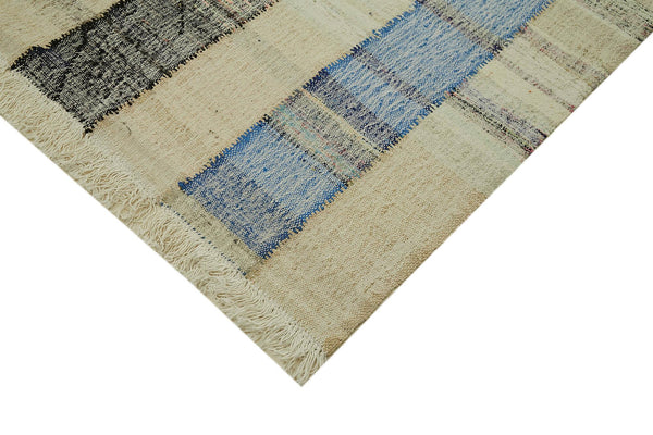Scrap Bej Geometrik Pamuk Yün El Dokuma Halısı 247x327 Agacan