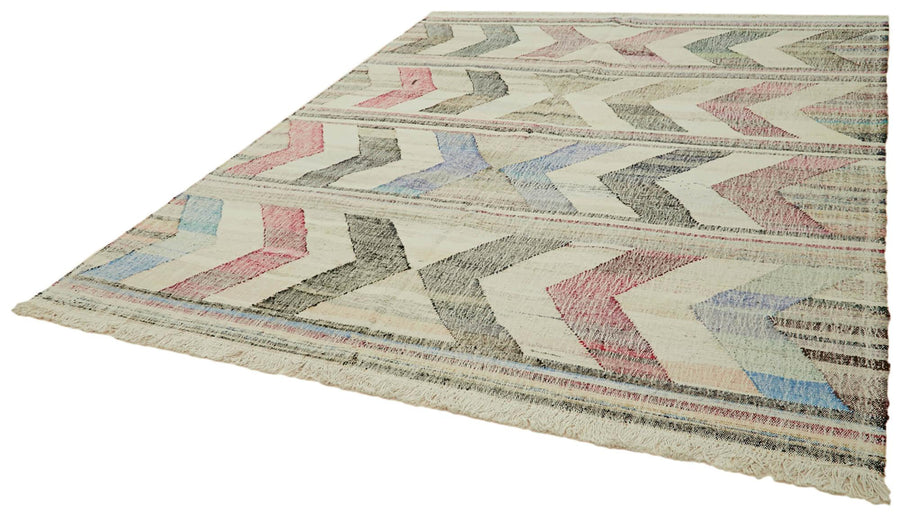 Scrap Bej Geometrik Pamuk Yün El Dokuma Halısı 248x307 Agacan