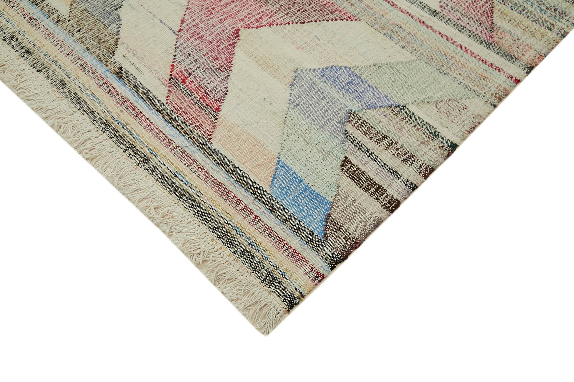 Scrap Bej Geometrik Pamuk Yün El Dokuma Halısı 248x307 Agacan