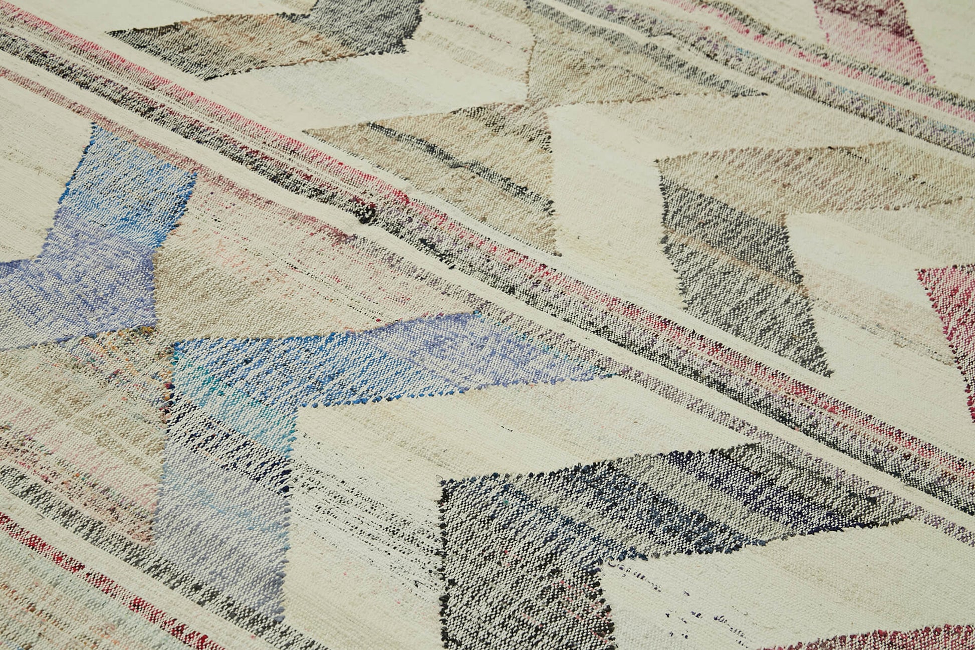 Scrap Bej Geometrik Pamuk Yün El Dokuma Halısı 248x307 Agacan