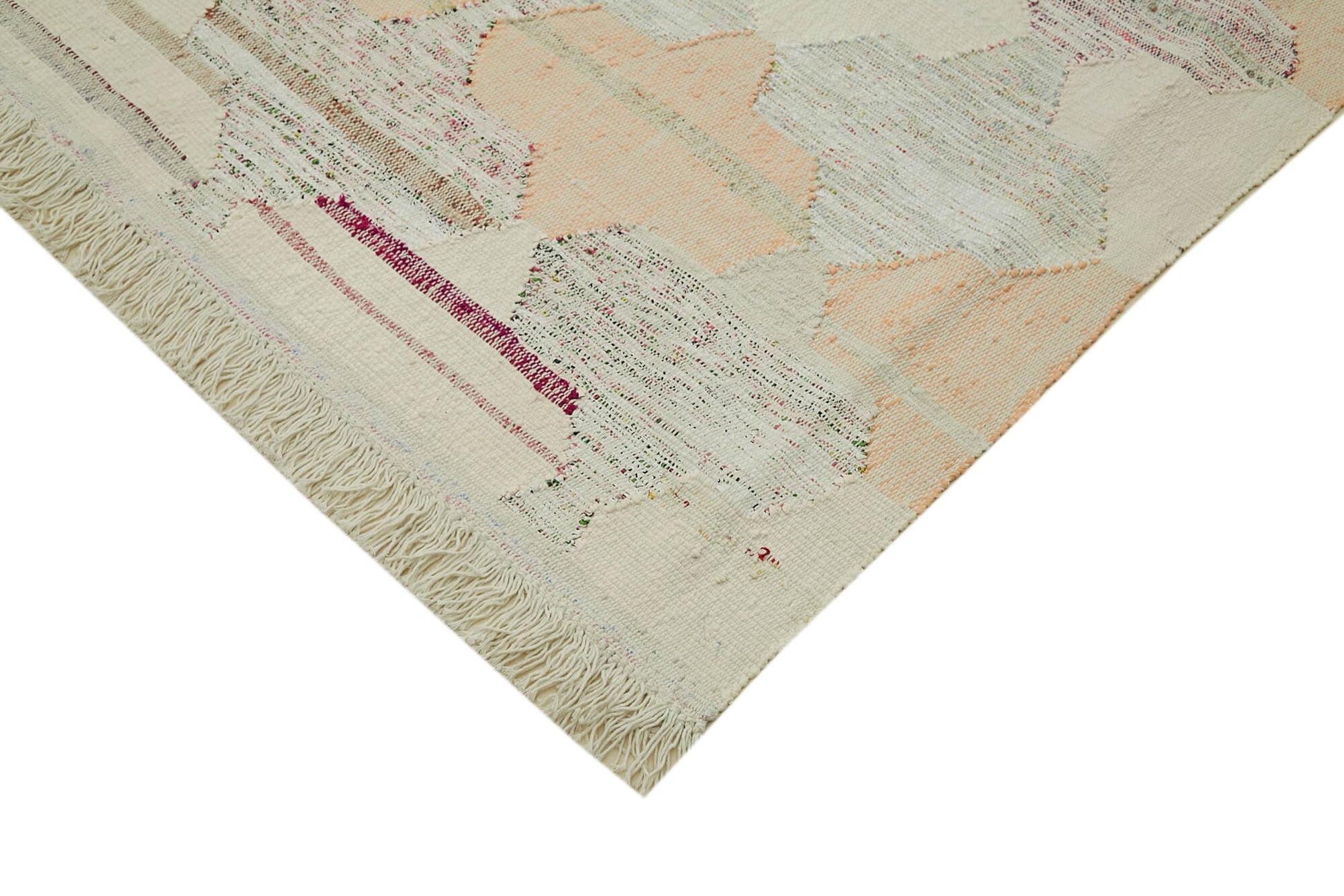 Scrap Bej Geometrik Pamuk Yün El Dokuma Halısı 308x417 Agacan