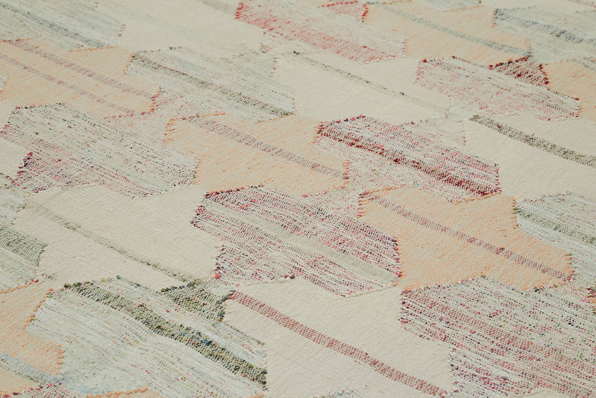 Scrap Bej Geometrik Pamuk Yün El Dokuma Halısı 308x417 Agacan