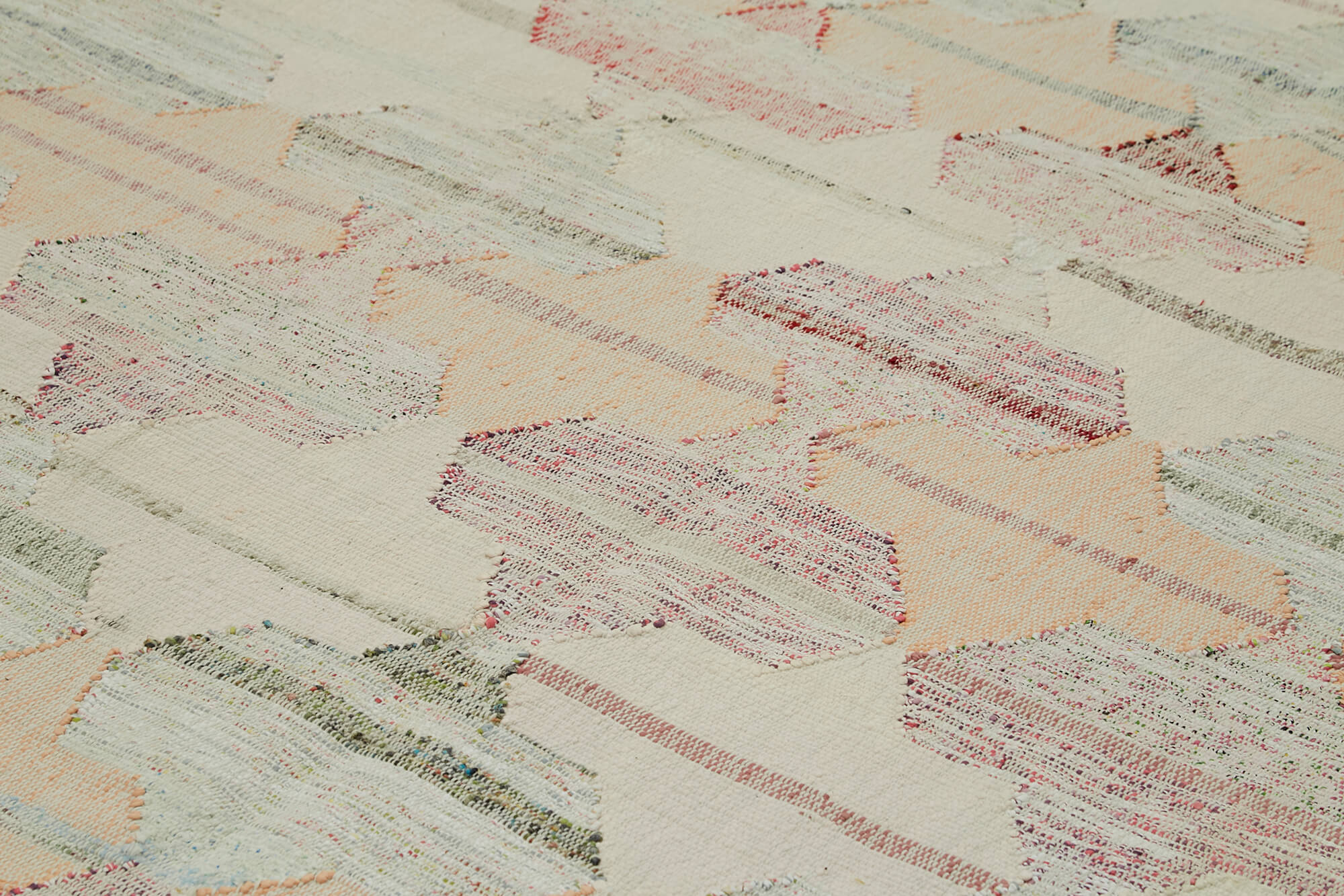 Scrap Bej Geometrik Pamuk Yün El Dokuma Halısı 308x417 Agacan