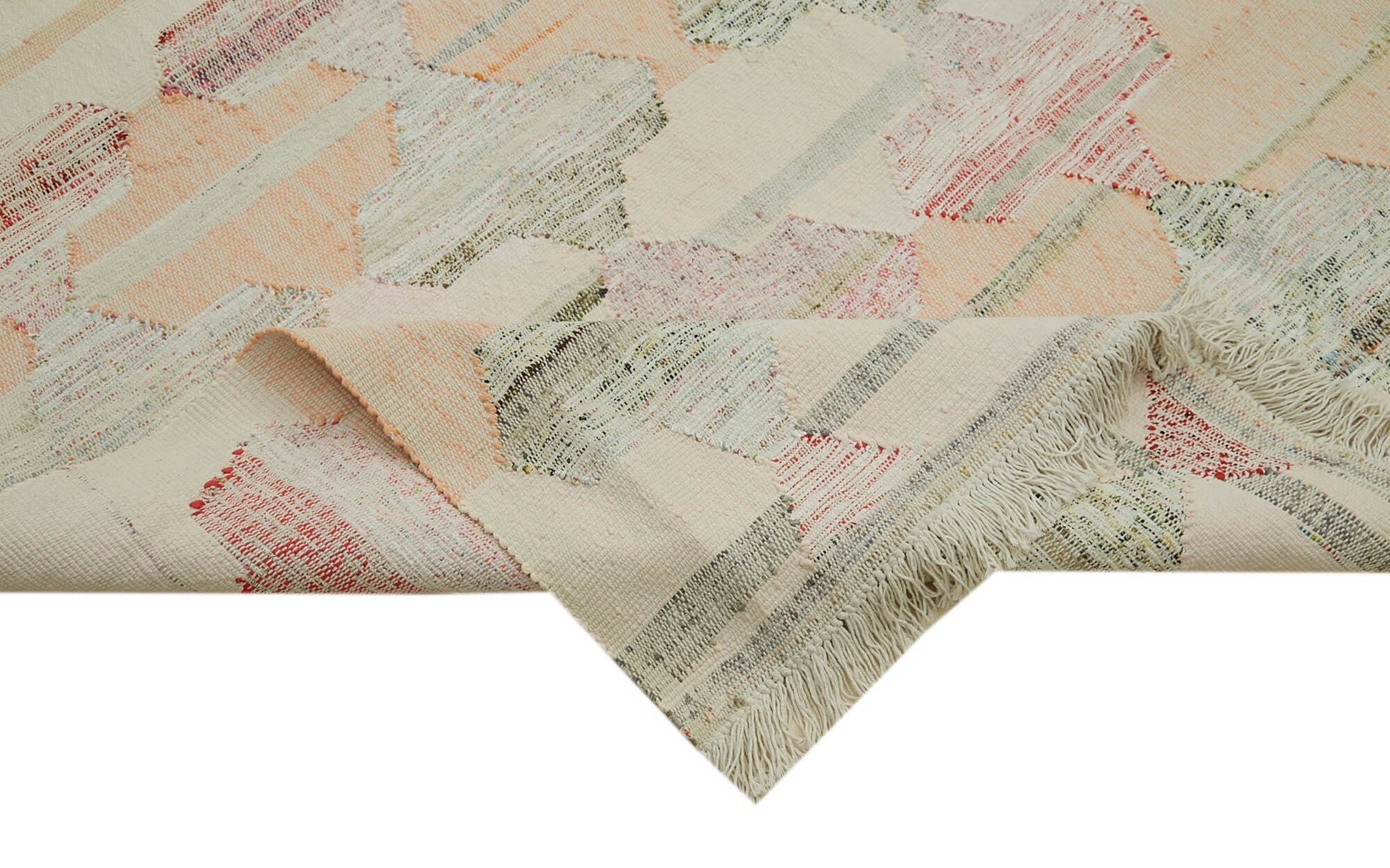 Scrap Bej Geometrik Pamuk Yün El Dokuma Halısı 308x417 Agacan