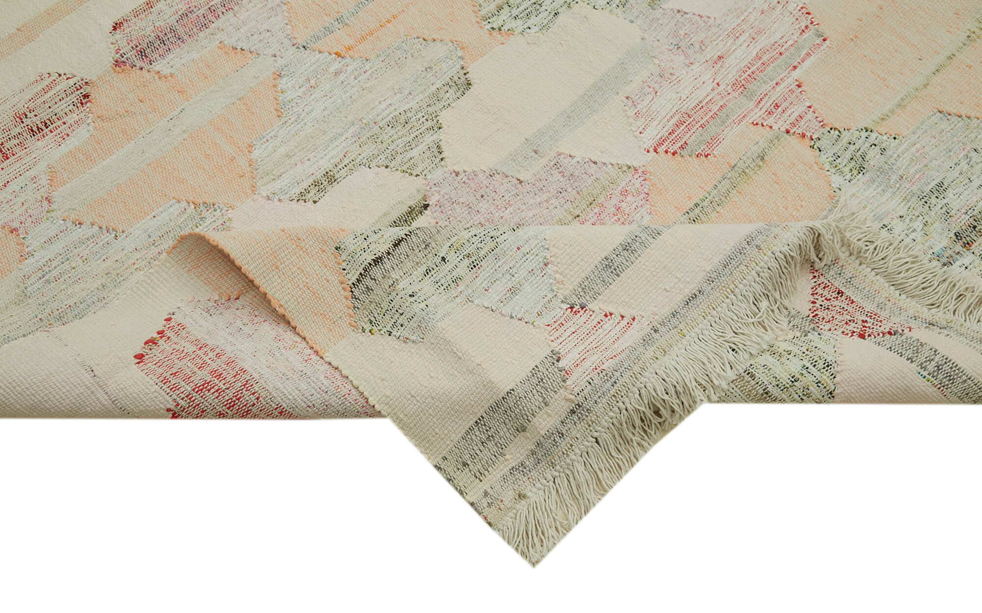 Scrap Bej Geometrik Pamuk Yün El Dokuma Halısı 308x417 Agacan