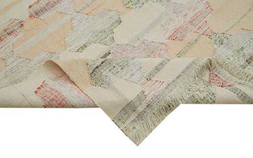 Scrap Bej Geometrik Pamuk Yün El Dokuma Halısı 308x417 Agacan