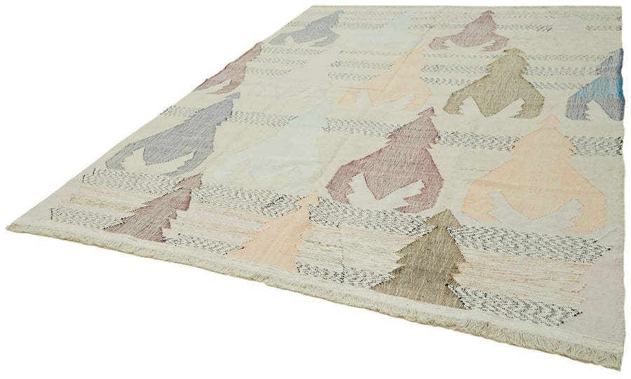Scrap Bej Geometrik Pamuk Yün El Dokuma Halısı 253x352 Agacan