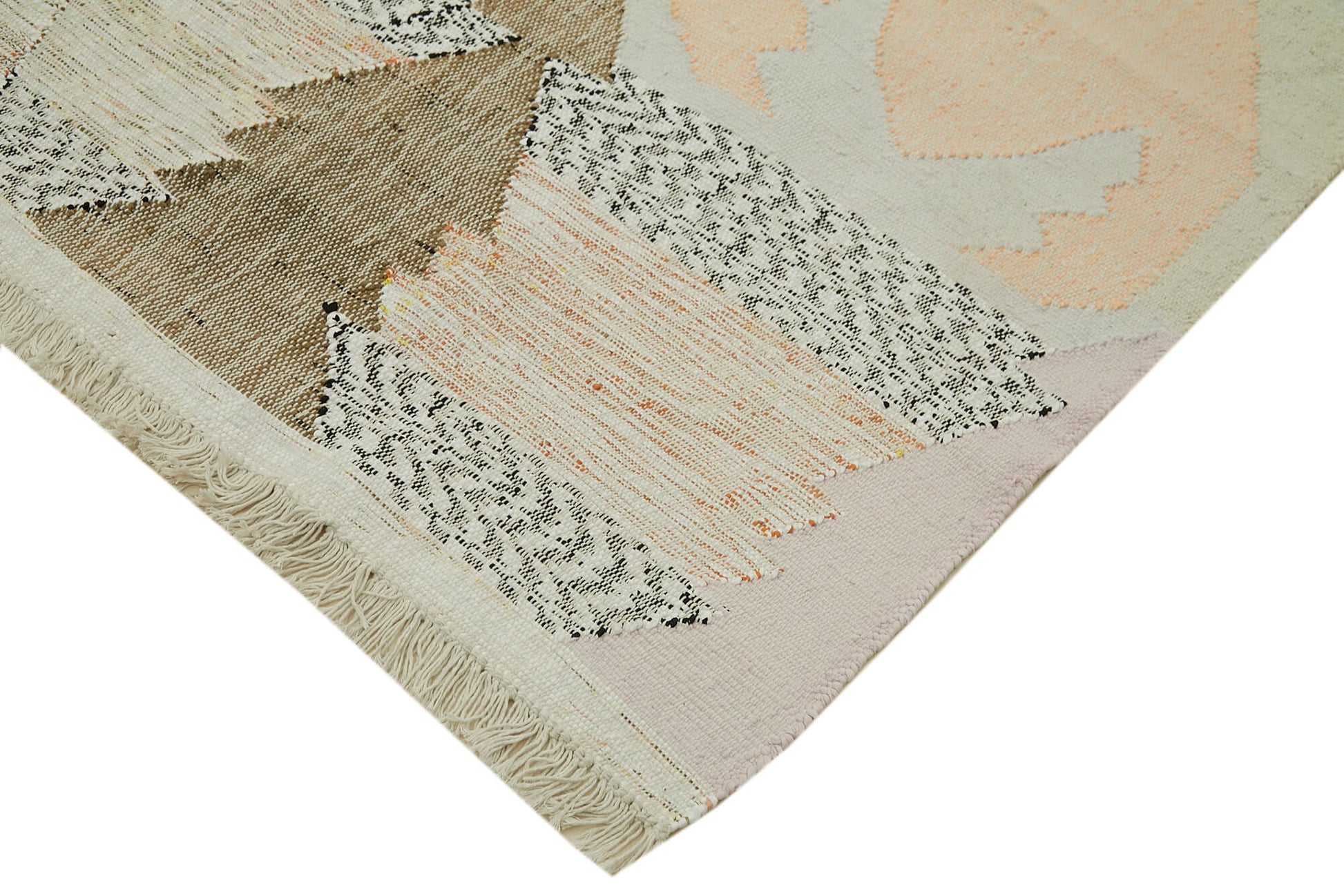 Scrap Bej Geometrik Pamuk Yün El Dokuma Halısı 253x352 Agacan