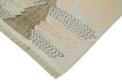 Scrap Bej Geometrik Pamuk Yün El Dokuma Halısı 253x352 Agacan