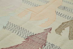 Scrap Bej Geometrik Pamuk Yün El Dokuma Halısı 253x352 Agacan