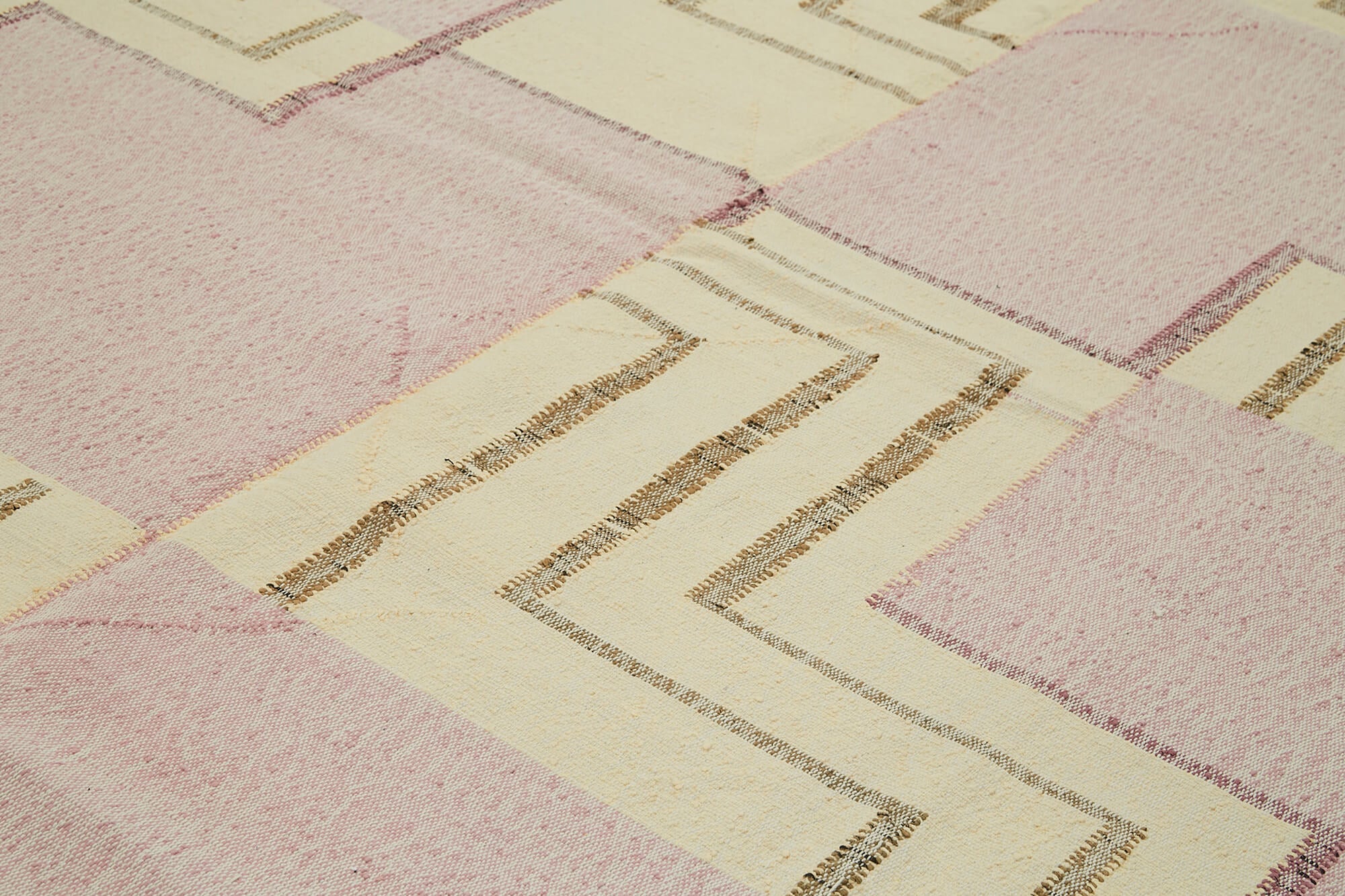 Scrap Bej Geometrik Pamuk Yün El Dokuma Halısı 277x374 Agacan