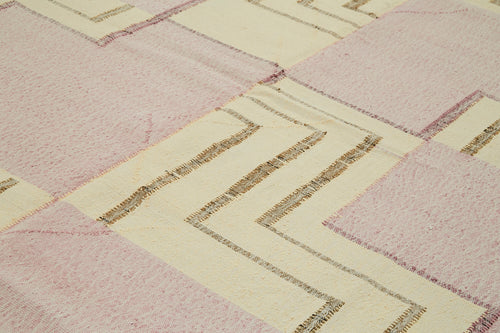 Scrap Bej Geometrik Pamuk Yün El Dokuma Halısı 277x374 Agacan