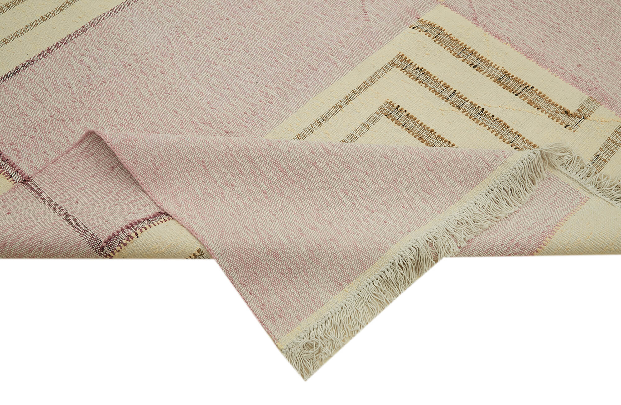 Scrap Bej Geometrik Pamuk Yün El Dokuma Halısı 277x374 Agacan