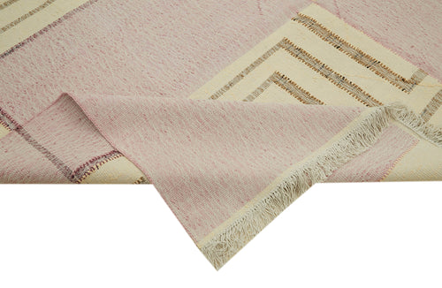 Scrap Bej Geometrik Pamuk Yün El Dokuma Halısı 277x374 Agacan