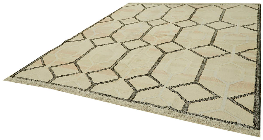 Scrap Bej Geometrik Pamuk Yün El Dokuma Halısı 283x320 Agacan