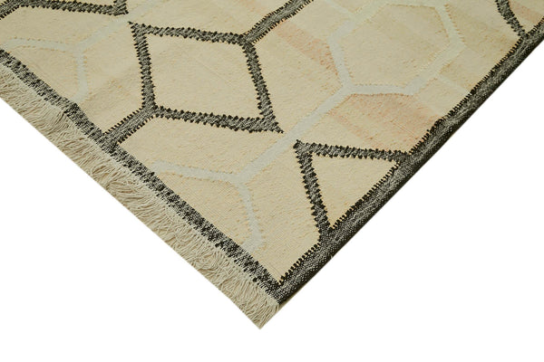 Scrap Bej Geometrik Pamuk Yün El Dokuma Halısı 283x320 Agacan