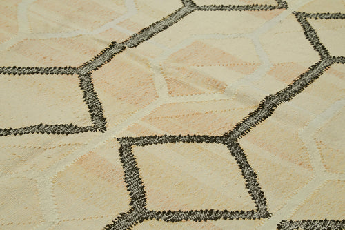 Scrap Bej Geometrik Pamuk Yün El Dokuma Halısı 283x320 Agacan