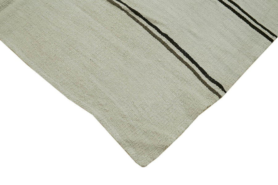 Striped Ecru & Black Vintage Hemp Runner Rug 166x372 cm (5'5" x 12'2") – in the hallway
