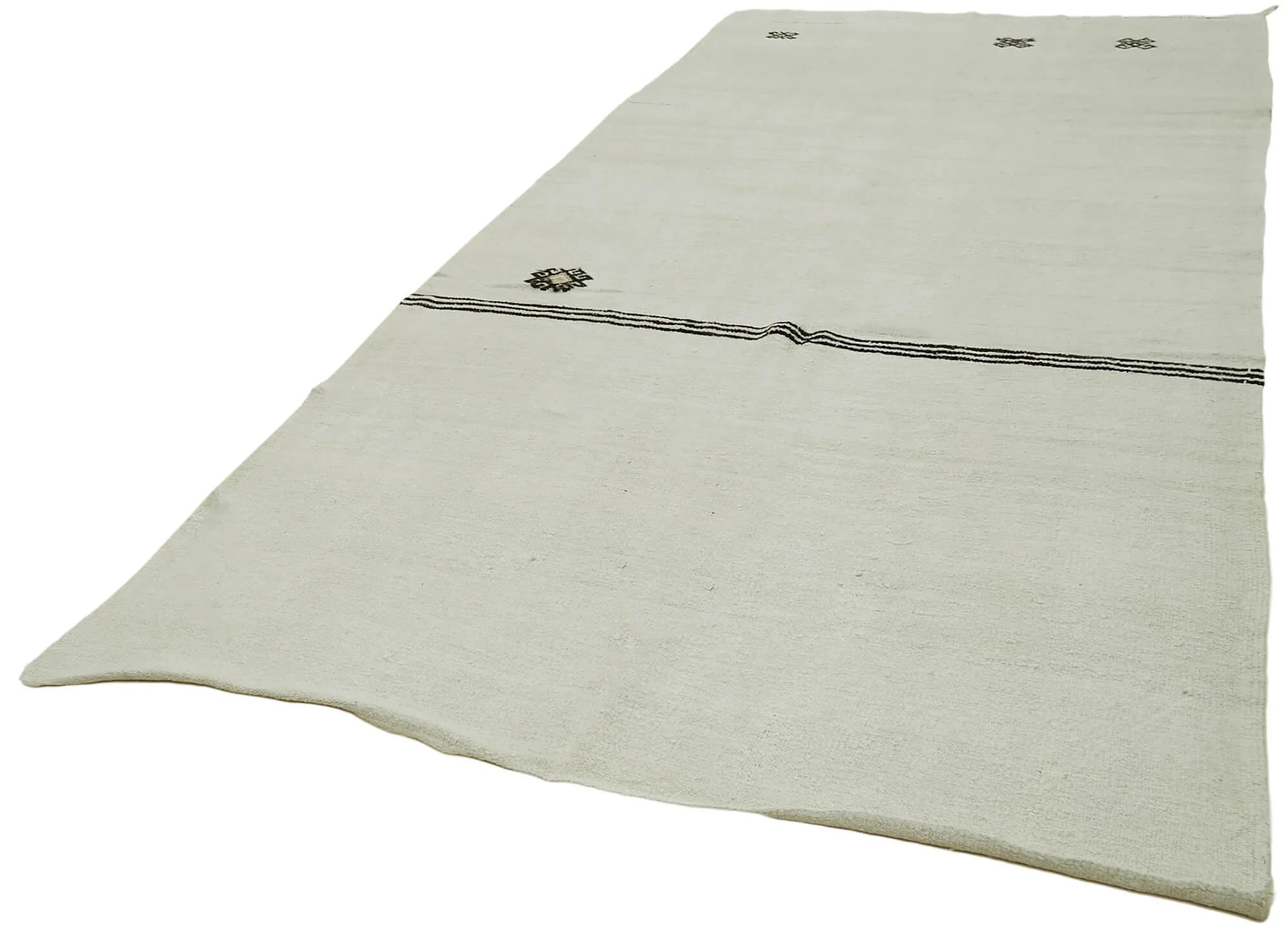 Kendir Beyaz Geometrik Hemp El Dokuma Halısı 186x362 Agacan