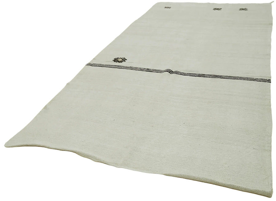 Kendir Beyaz Geometrik Hemp El Dokuma Halısı 186x362 Agacan