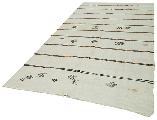 Kendir Beyaz Geometrik Hemp El Dokuma Halısı 178x372 Agacan