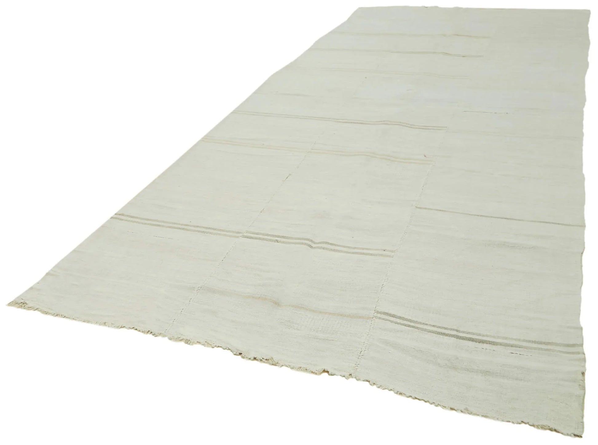 Kendir Beyaz Geometrik Hemp El Dokuma Halısı 190x441 Agacan