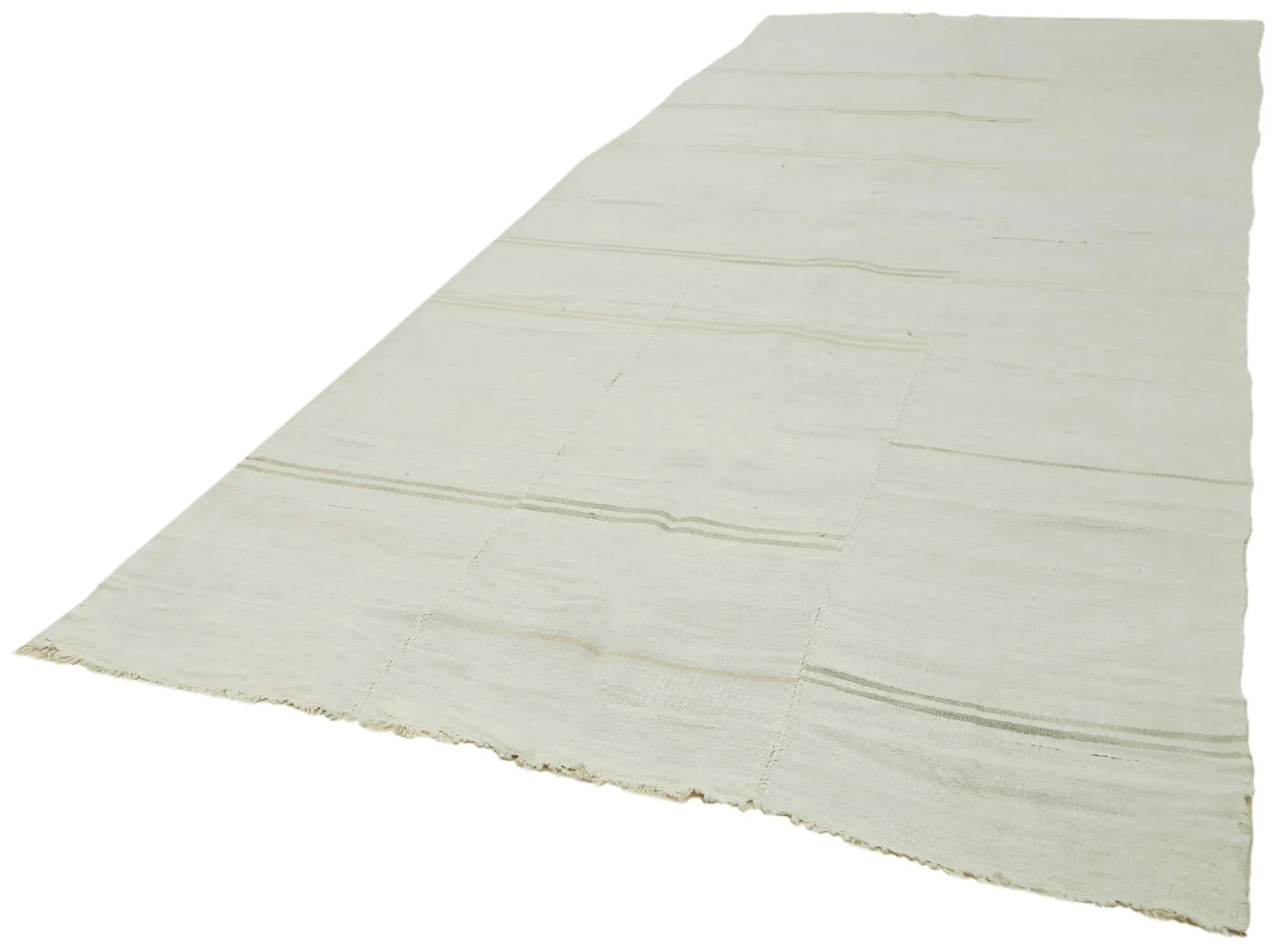 Kendir Beyaz Geometrik Hemp El Dokuma Halısı 190x441 Agacan
