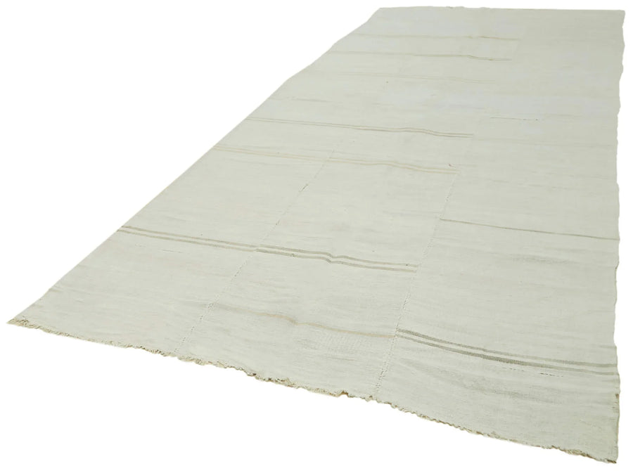 Kendir Beyaz Geometrik Hemp El Dokuma Halısı 190x441 Agacan