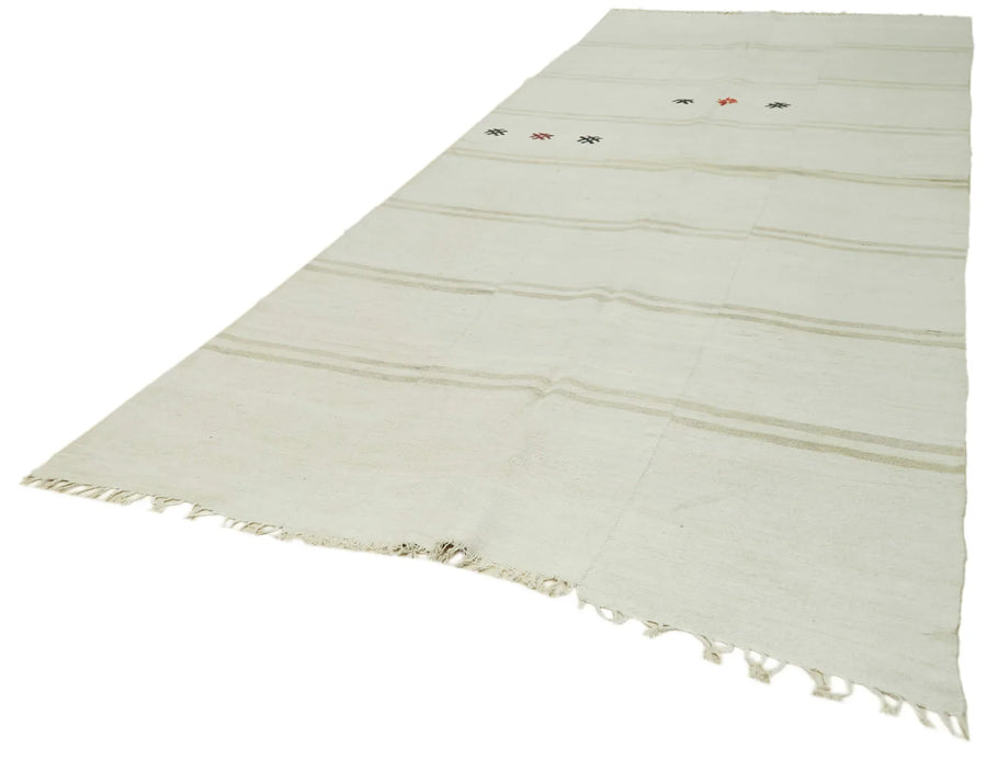 Kendir Beyaz Geometrik Hemp El Dokuma Halısı 205x470 Agacan