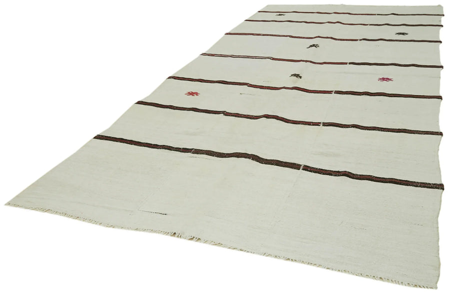 Kendir Beyaz Geometrik Hemp El Dokuma Halısı 197x410 Agacan