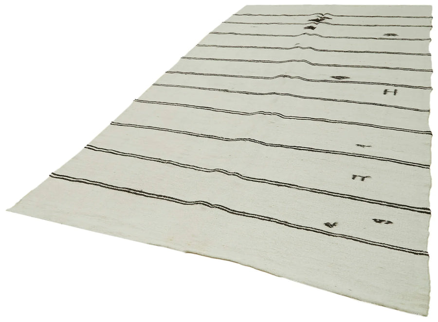Kendir Beyaz Geometrik Hemp El Dokuma Halısı 183x366 Agacan