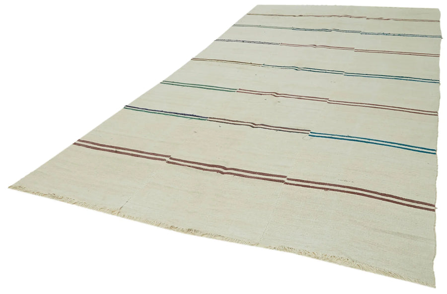 Kendir Bej Geometrik Hemp El Dokuma Halısı 206x410 Agacan