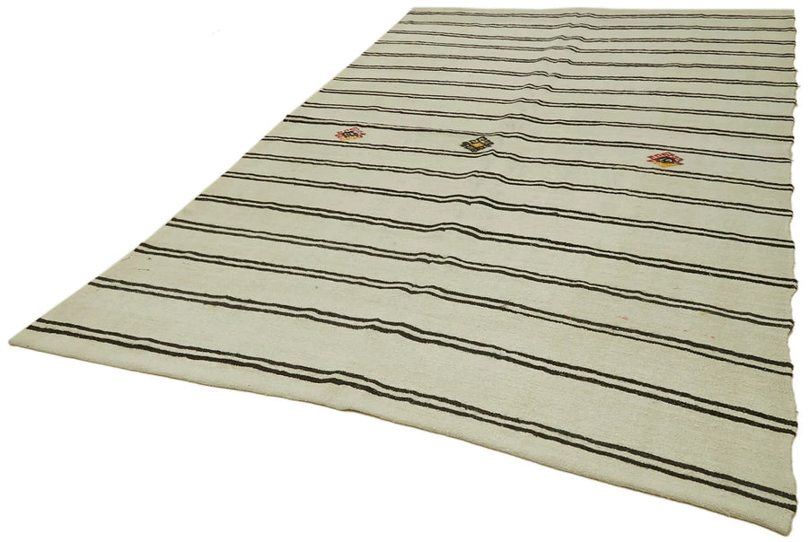 Kendir Bej Geometrik Hemp El Dokuma Halısı 212x350 Agacan