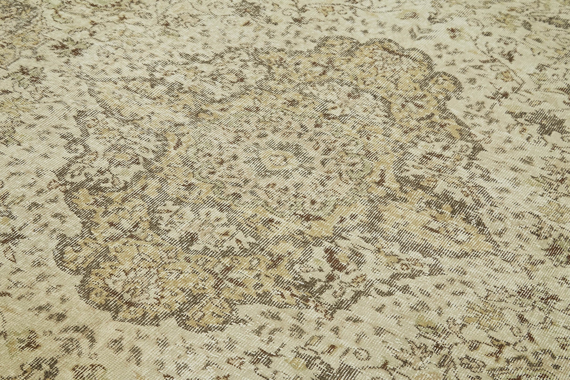 Vintage Bej Eskitme Yün Pamuk El Dokuma Halısı 199x328 Agacan