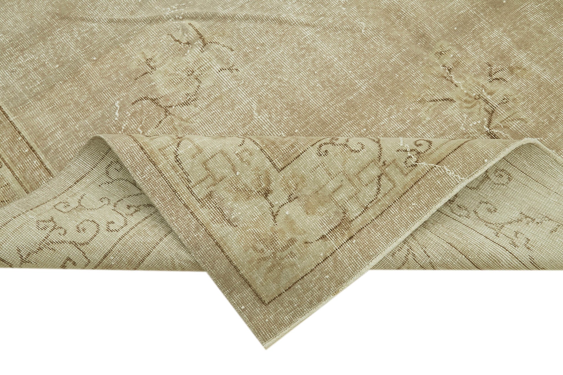 Vintage Bej Eskitme Yün Pamuk El Dokuma Halısı 214x305 Agacan