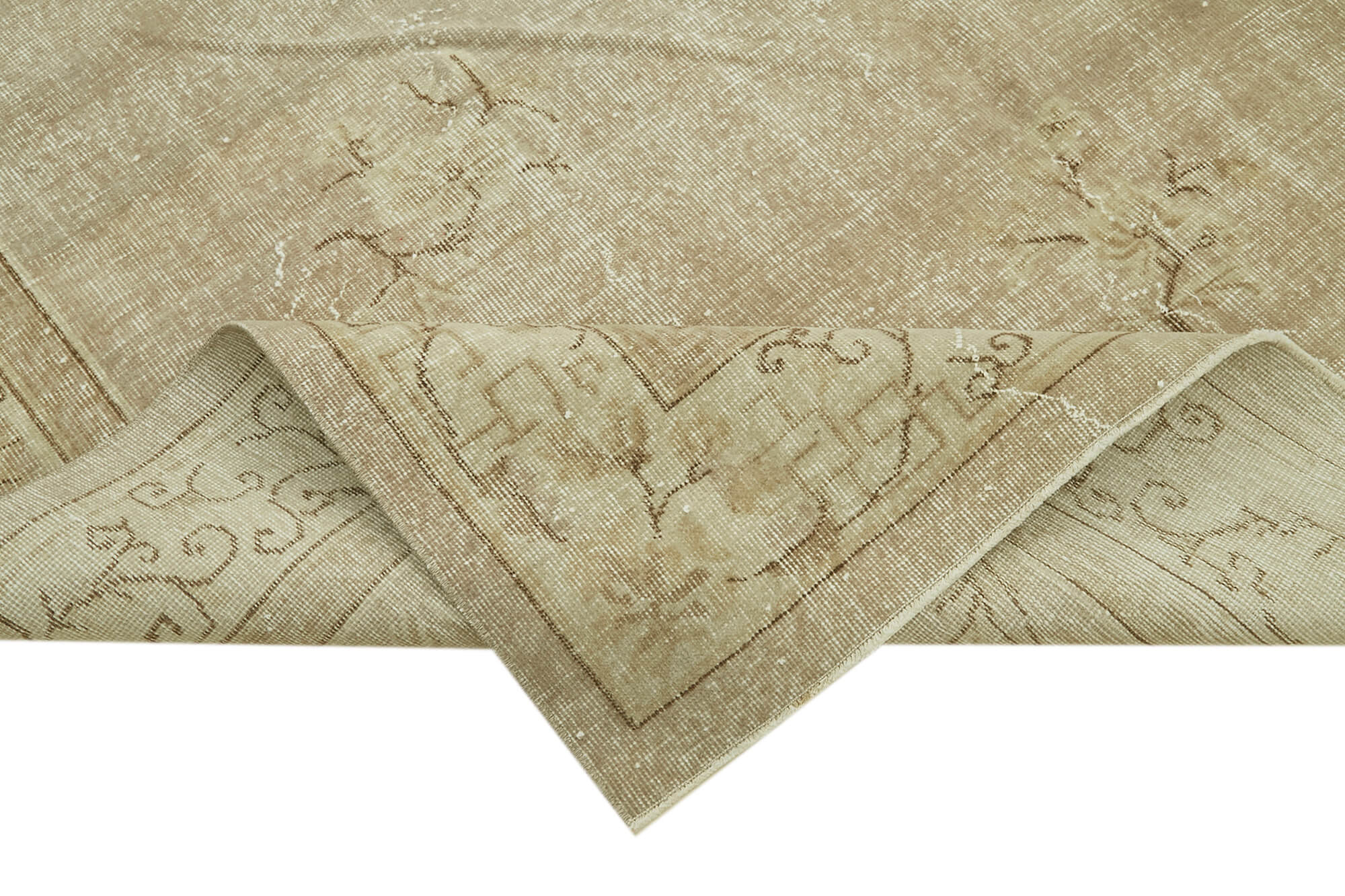 Vintage Bej Eskitme Yün Pamuk El Dokuma Halısı 214x305 Agacan