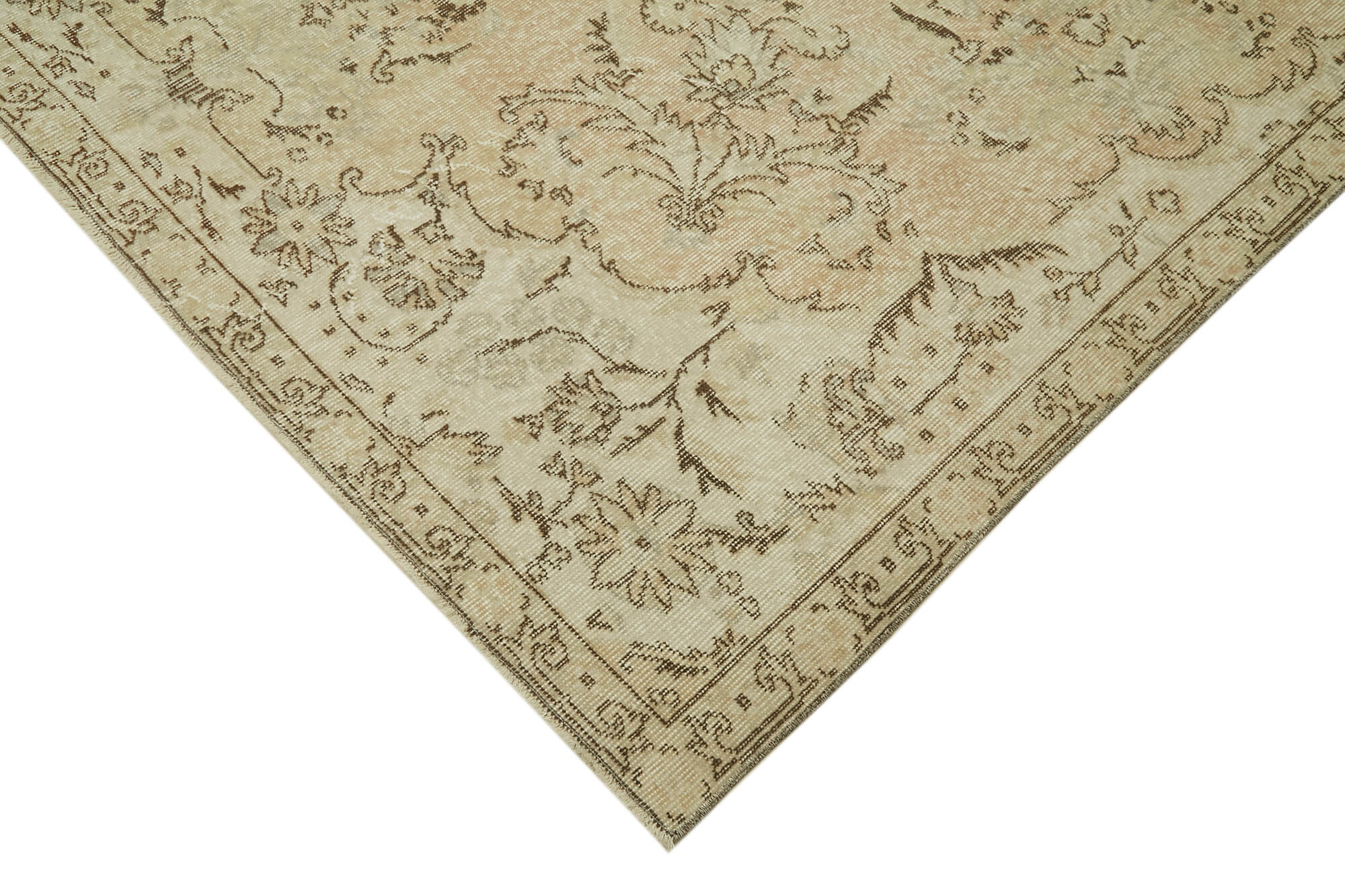 Vintage Bej Eskitme Yün Pamuk El Dokuma Halısı 210x321 Agacan