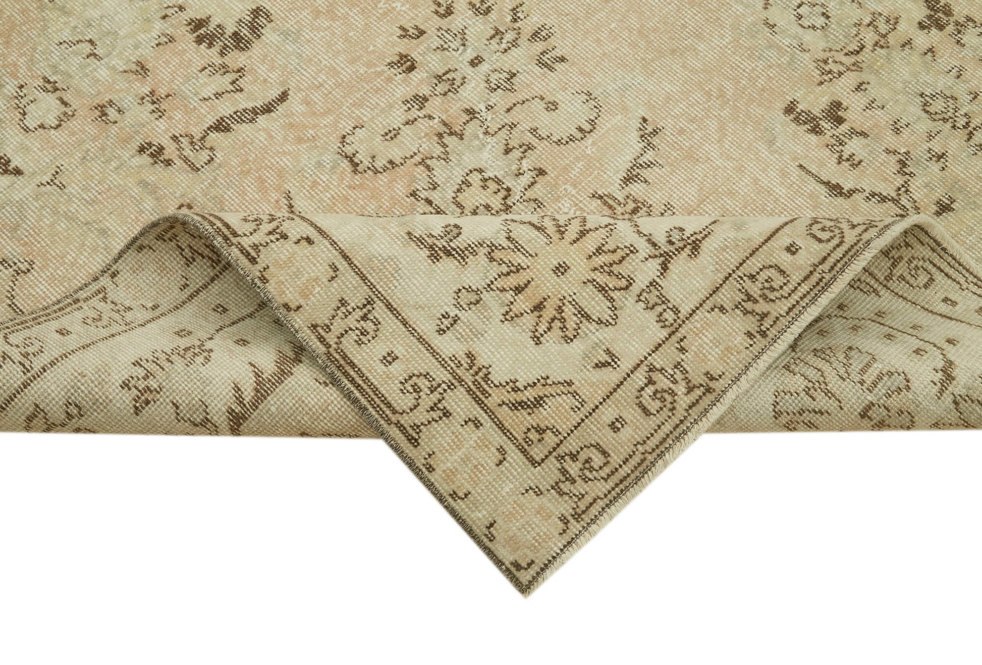 Vintage Bej Eskitme Yün Pamuk El Dokuma Halısı 210x321 Agacan