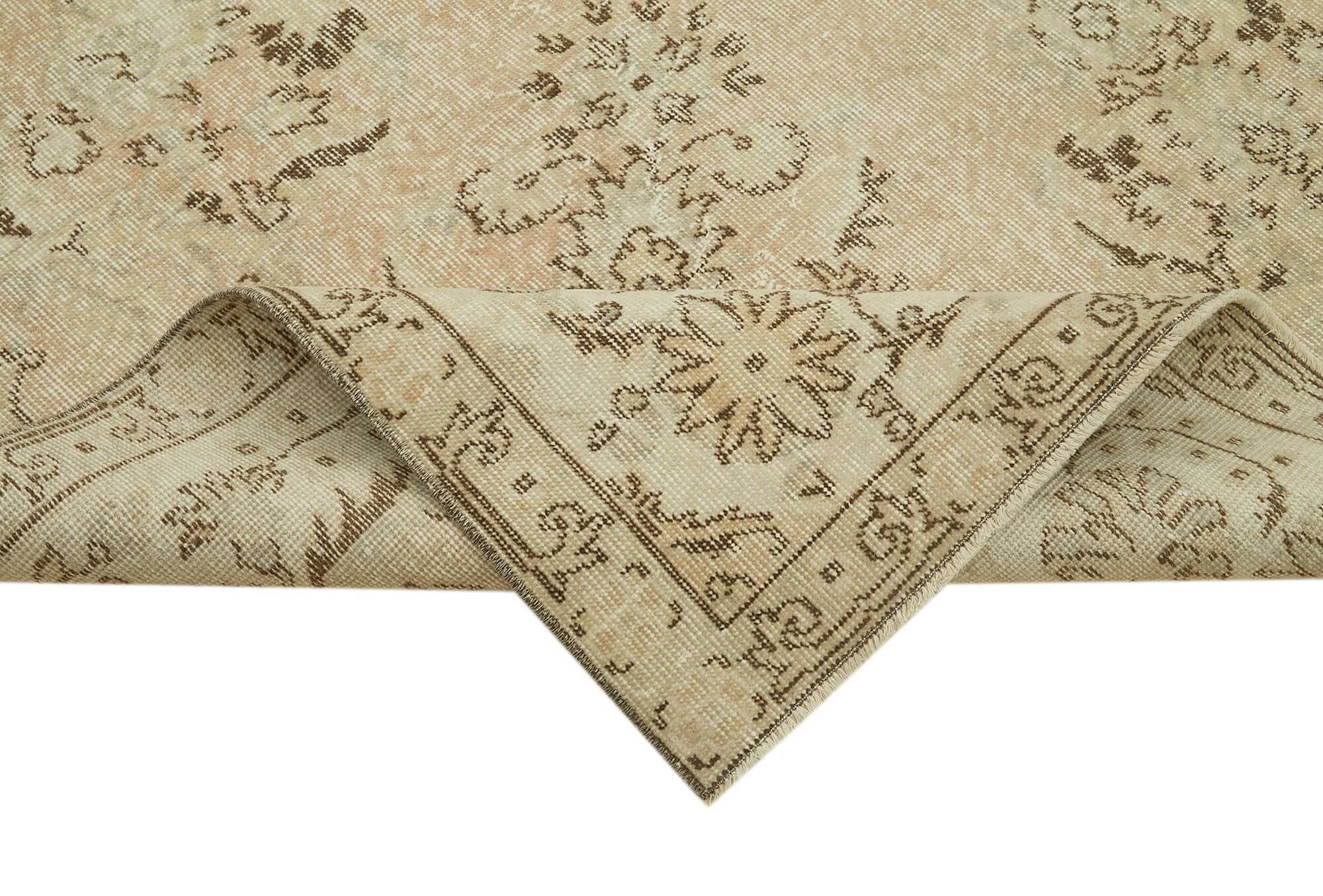 Vintage Bej Eskitme Yün Pamuk El Dokuma Halısı 210x321 Agacan