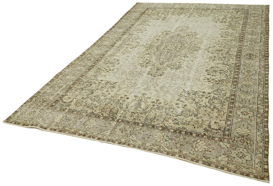 Vintage Bej Eskitme Yün Pamuk El Dokuma Halısı 205x331 Agacan