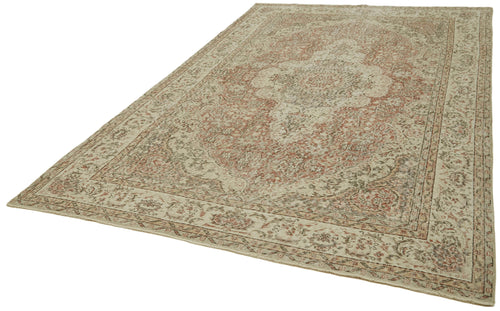 Vintage Bej Eskitme Yün Pamuk El Dokuma Halısı 207x317 Agacan