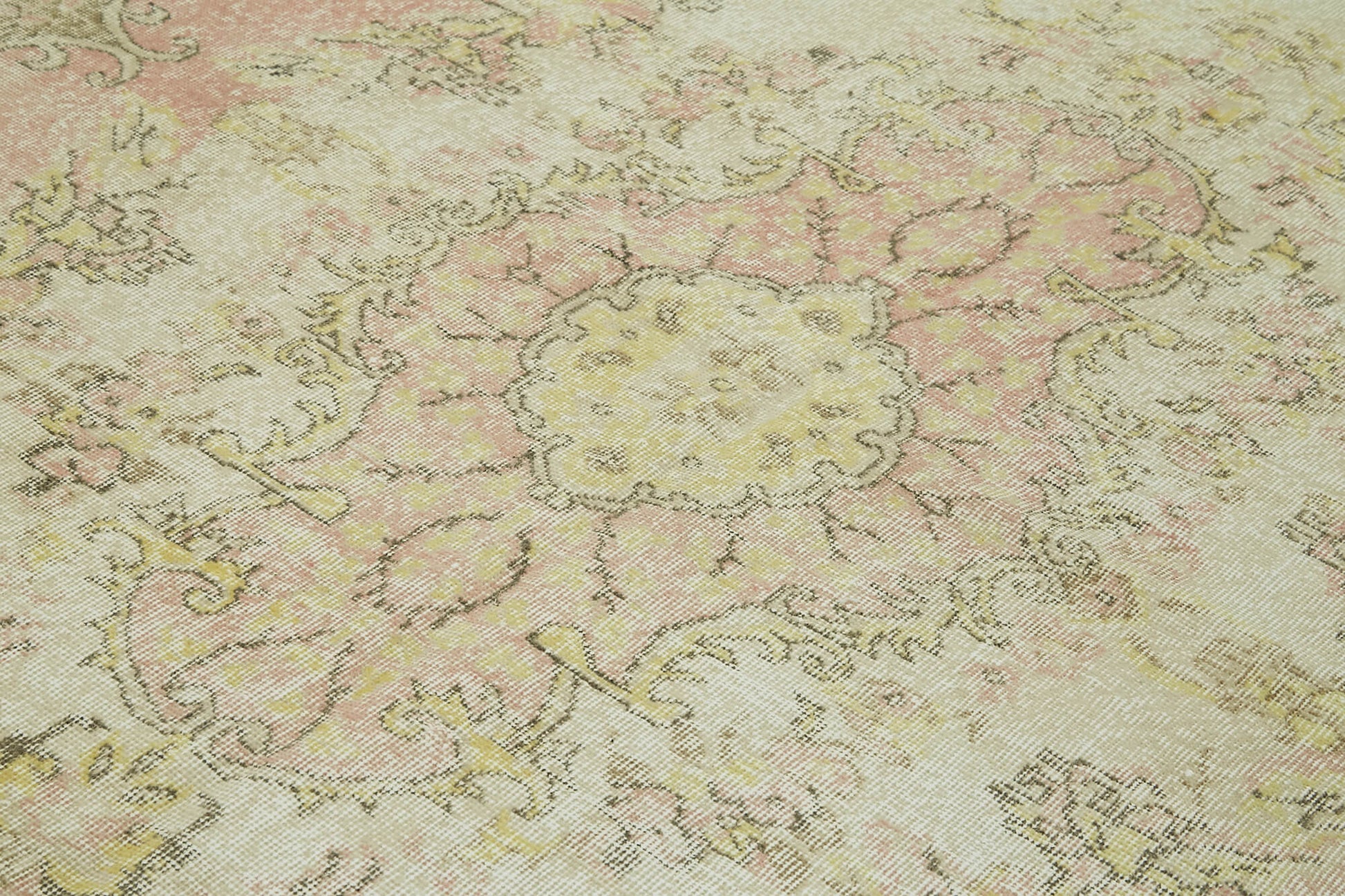 Vintage Bej Eskitme Yün Pamuk El Dokuma Halısı 201x331 Agacan