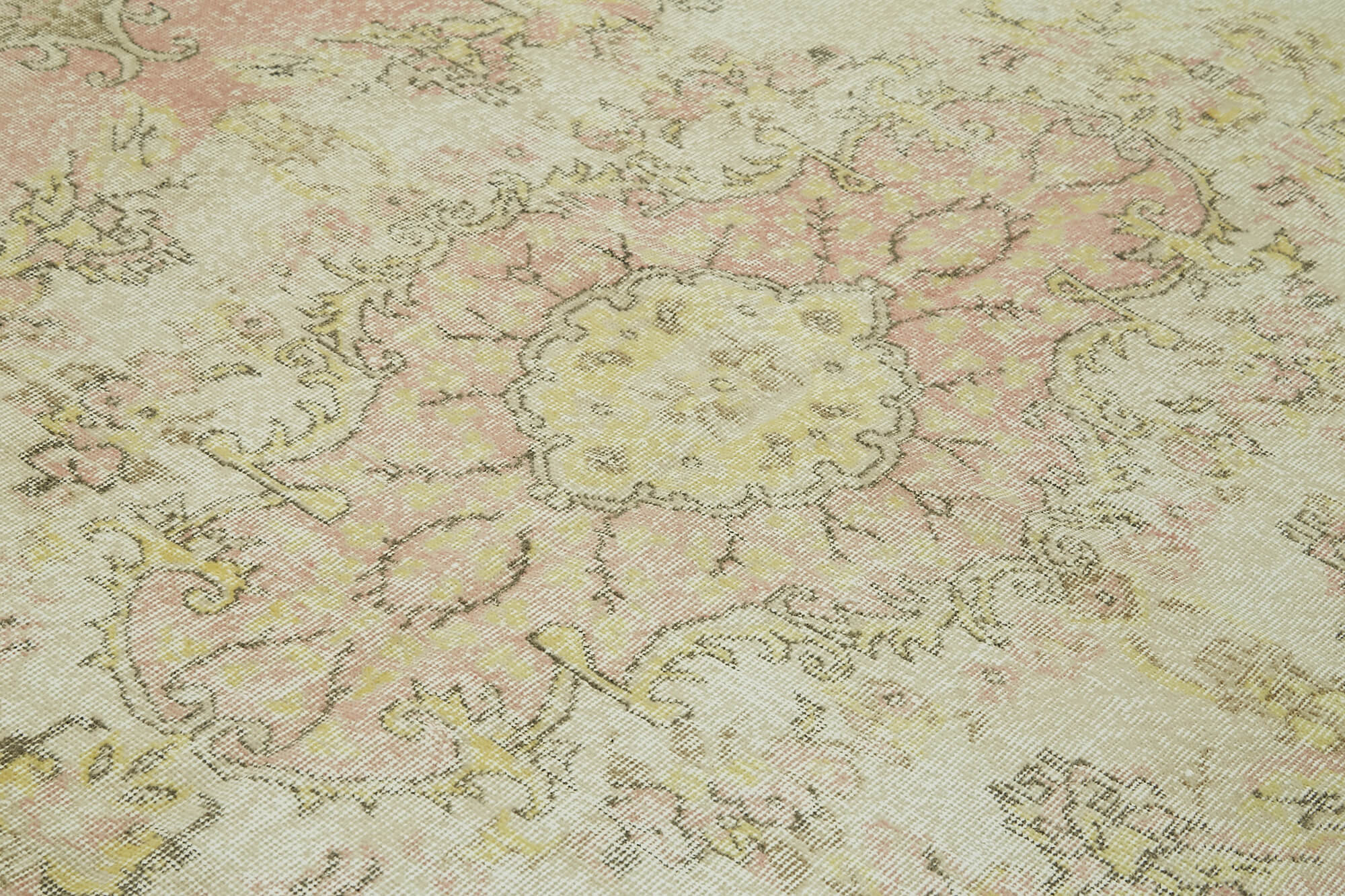 Vintage Bej Eskitme Yün Pamuk El Dokuma Halısı 201x331 Agacan