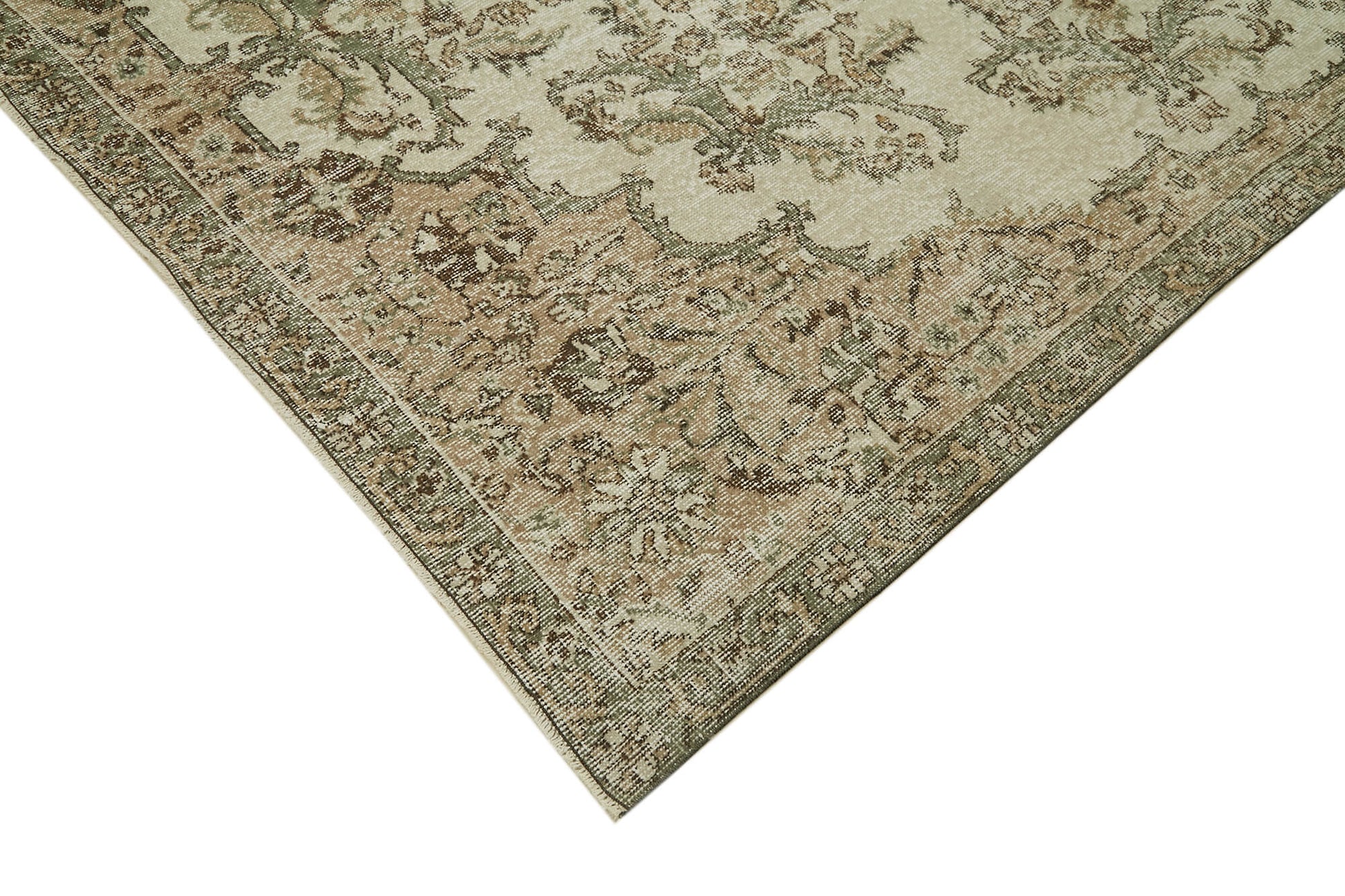 Vintage Bej Eskitme Yün Pamuk El Dokuma Halısı 208x327 Agacan