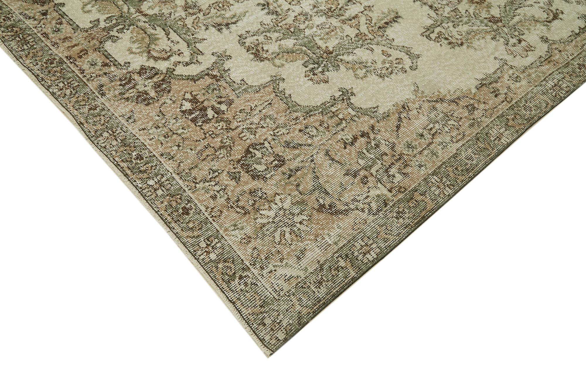 Vintage Bej Eskitme Yün Pamuk El Dokuma Halısı 208x327 Agacan