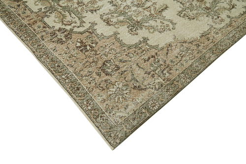 Vintage Bej Eskitme Yün Pamuk El Dokuma Halısı 208x327 Agacan