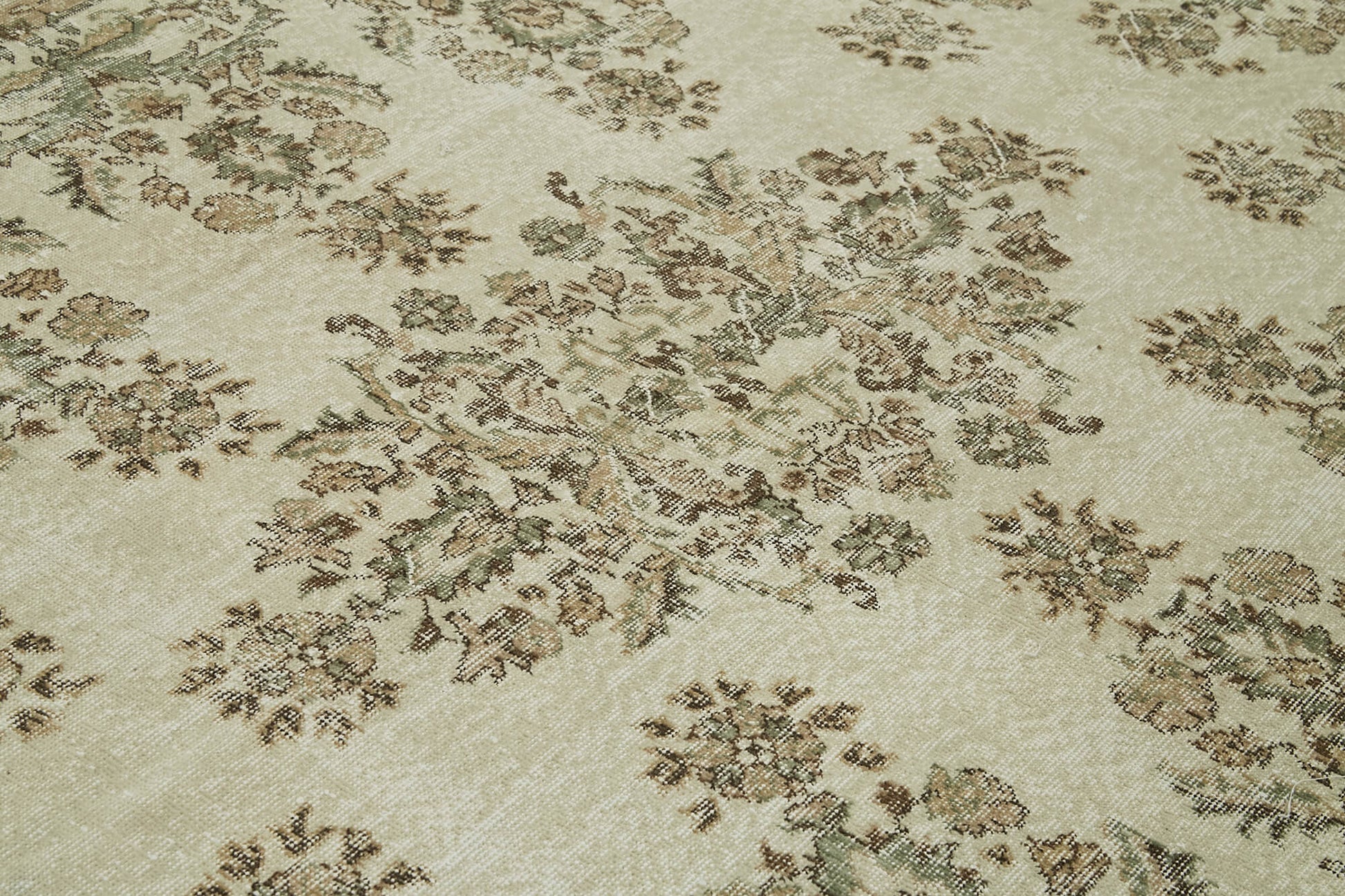 Vintage Bej Eskitme Yün Pamuk El Dokuma Halısı 208x327 Agacan