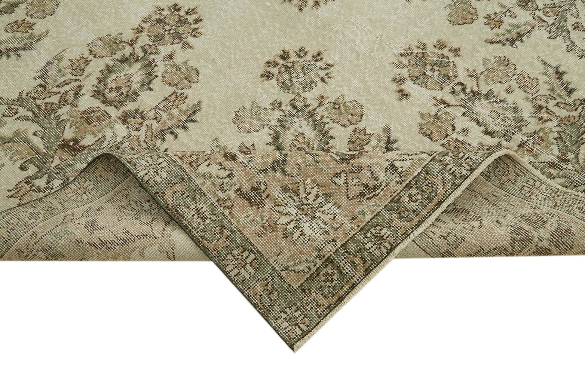 Vintage Bej Eskitme Yün Pamuk El Dokuma Halısı 208x327 Agacan