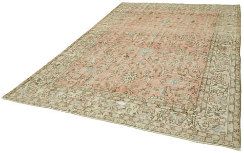 Vintage Bej Eskitme Yün Pamuk El Dokuma Halısı 217x310 Agacan